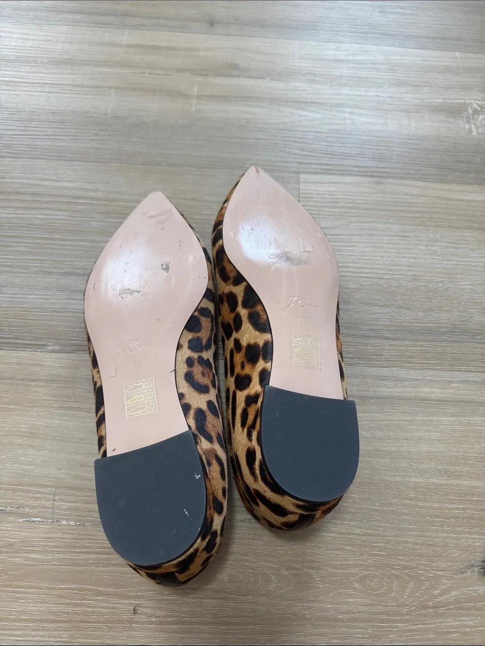 J. Crew Leather Pointed-toe Flats In Leopard Calf Hair Sz 11